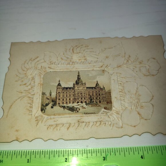 Rare Antique Embellished Postcard Rathhaus City Hall Austria ca 1900 Collectible - Picture 4 of 5